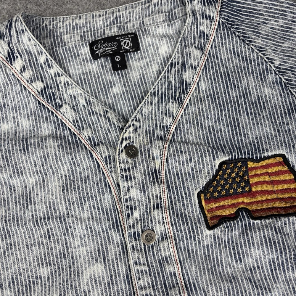 Square Zero Shirt Mens Large Short Sleeve Acid Wash Streetwear Baseball USA Flag